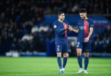 Olympique Lyon – PSG prognozy, typy bukmacherskie i zapowiedź meczu (09.11.2025) Achraf Hakimi i Goncalo Ramos | Paris Saint-Germain 2023